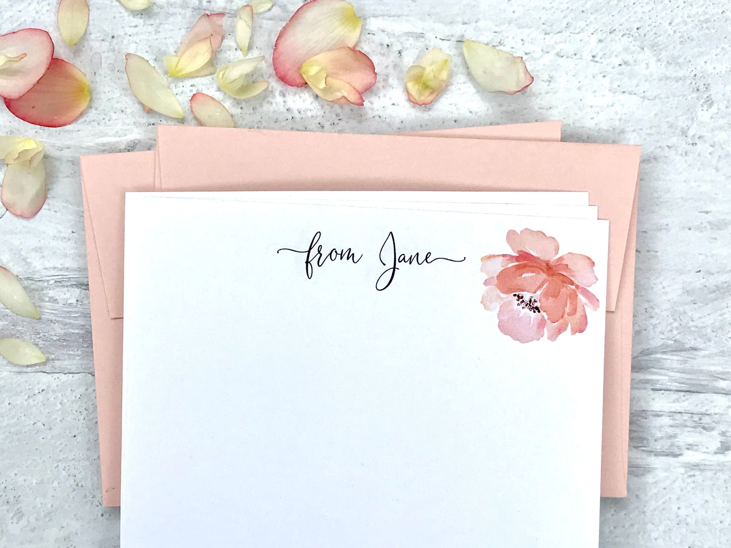 Personalized Floral Stationary with Envelopes, FLAT OR FOLDED, Watercolor  Floral Stationery Set for Women, Blue and Green Personalized Floral