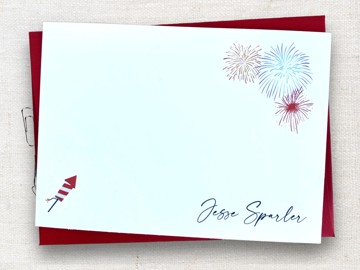 Personalized Flat Notecards Calligraphy with Fireworks Design 49 ...