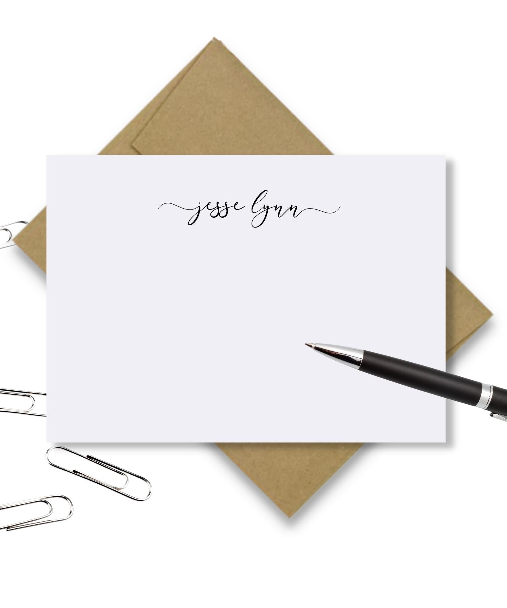 Custom Face Less Note Cards Personalized Flat Notecards Simple Calligraphy Design 2 – Leather and ...