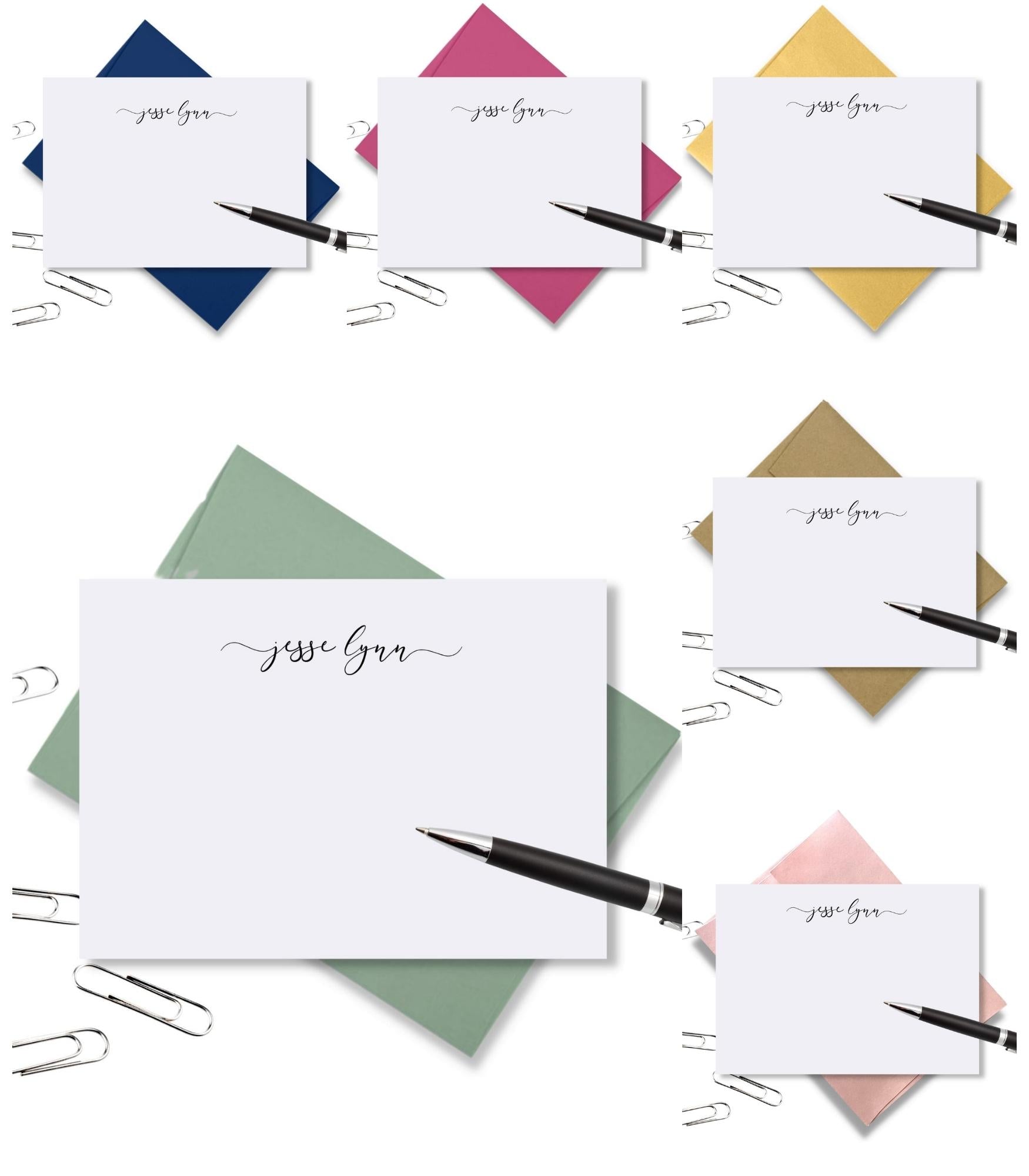 Custom Face Less Note Cards Personalized Flat Notecards Simple Calligraphy Design 2 – Leather and ...