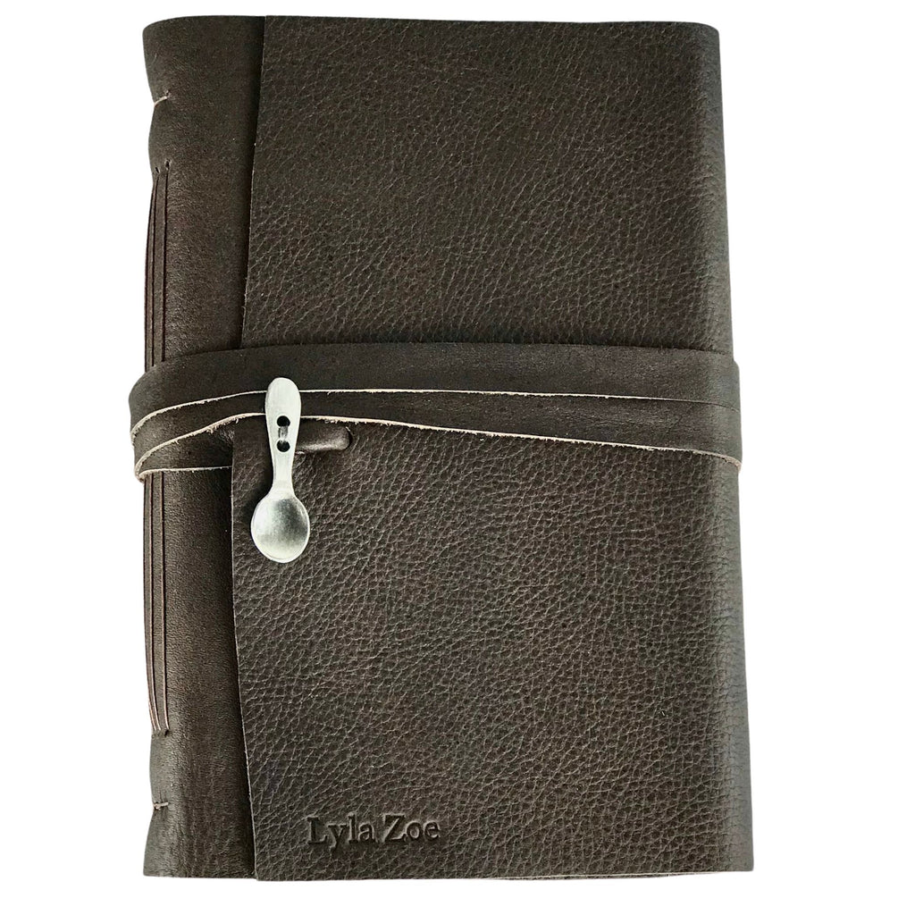 Personalized Dark brown leather bound recipe book