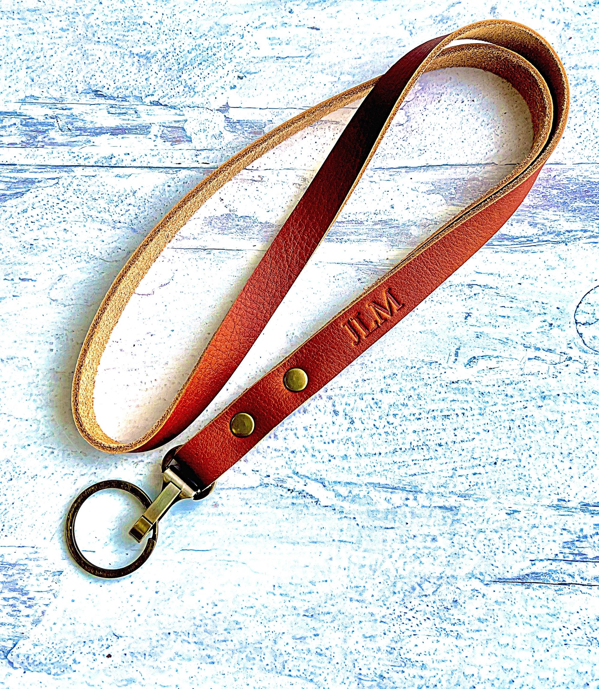 Personalized Premium Leather Lanyards Saddle Tan / Short