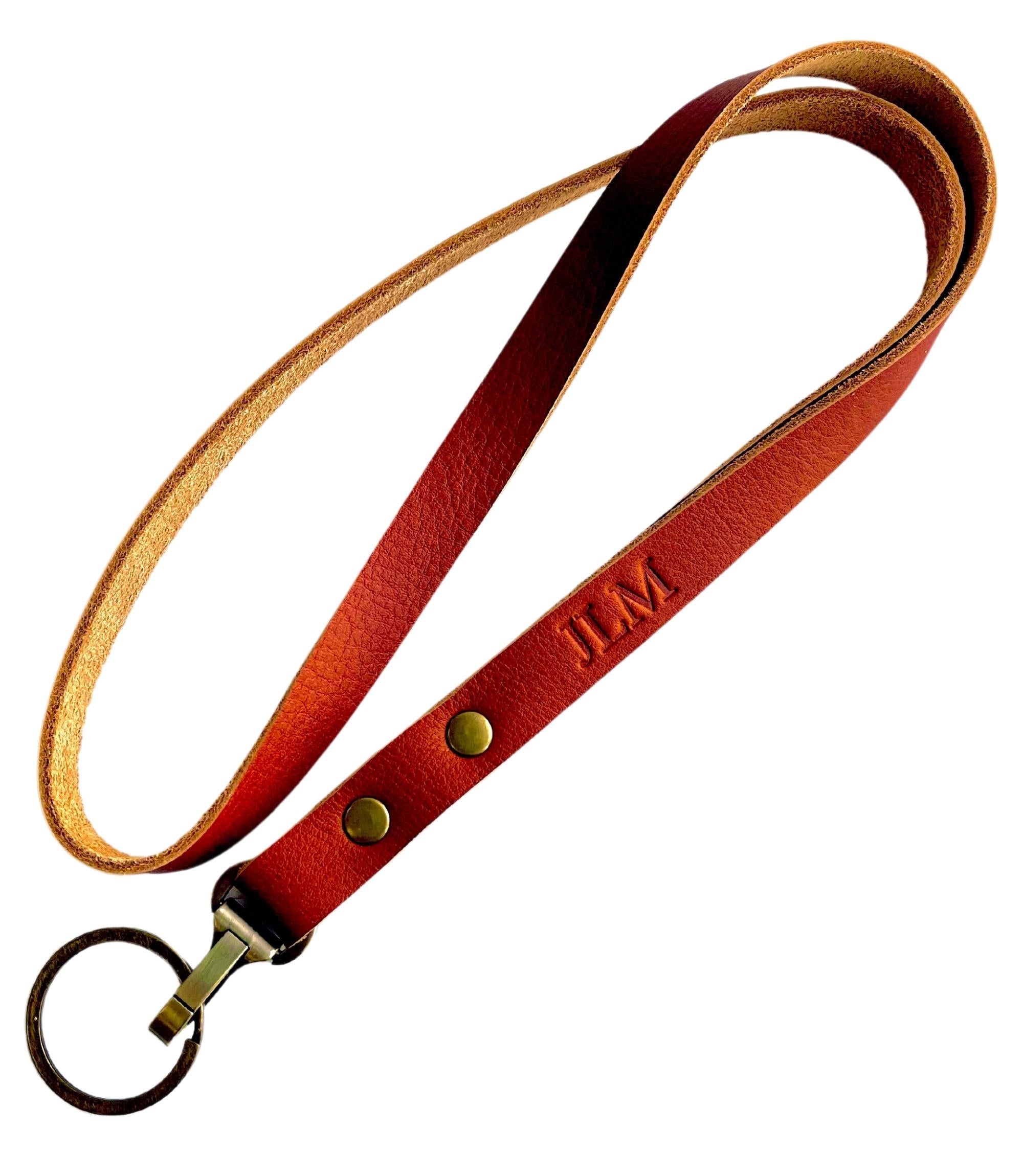 Personalized Leather Lanyard Dark Brown Leather Lanyard