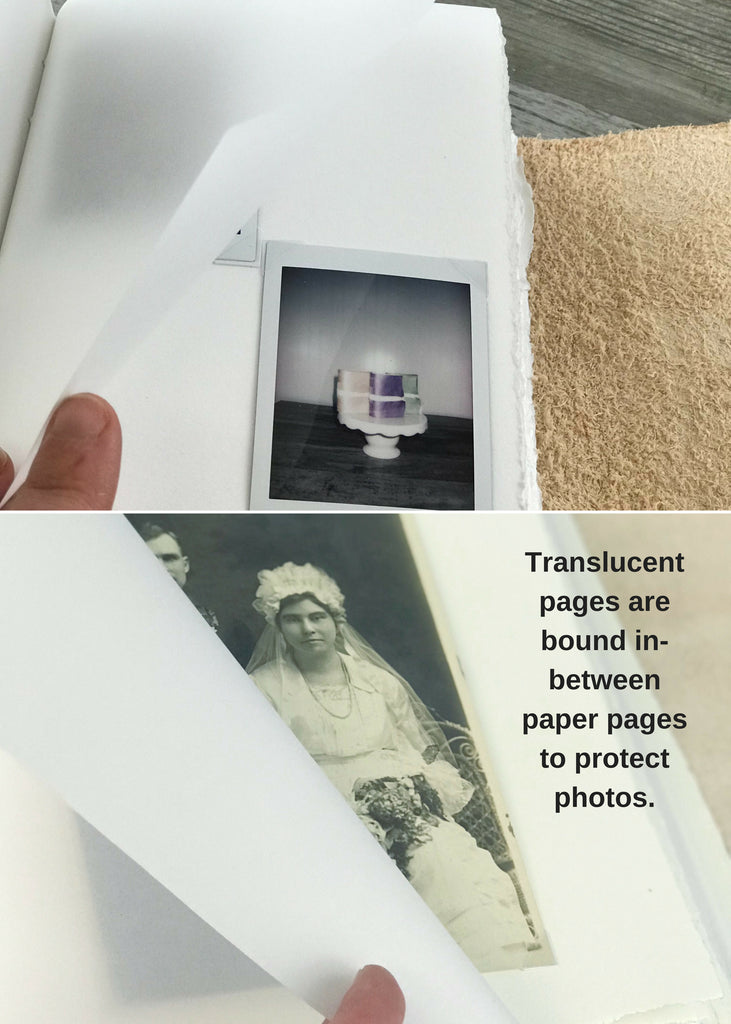 Translucent Vellum between pages of Personalized Leather Photo Album